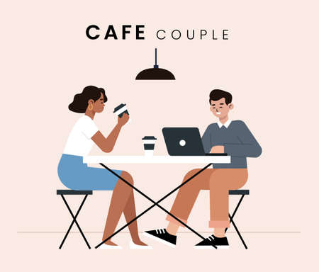 People in the cafe. Flat style icon design. Vector illustration.のイラスト素材