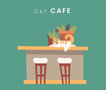 Inside cat cafe. Flat style icon design. Vector Illustration.のイラスト素材
