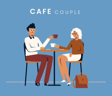 People in the cafe. Flat style icon design. Vector illustration.のイラスト素材