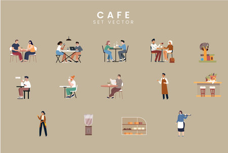 People in the cafe. Flat style icon design. Vector illustration.のイラスト素材