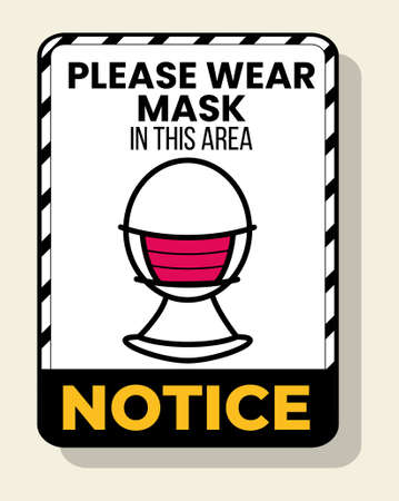 safety wear mask symbol, vector illustration, Please wear mask in this area noticeのイラスト素材