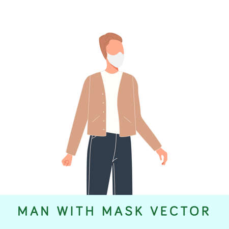 Man with mask. Illustration of man wearing mask. Social distancing.のイラスト素材