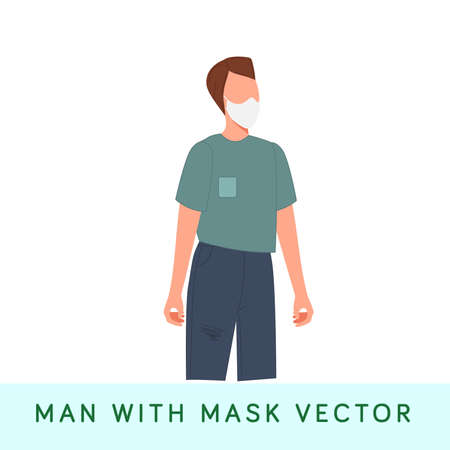 Man with mask. Illustration of man wearing mask. Social distancing.のイラスト素材
