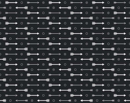 Seamless vector pattern of light gray arrows on dark background. Abstract ornament. Repeated pointers backdrop texture for wrapping paper, fabric, textile, wallpaper and etc.のイラスト素材
