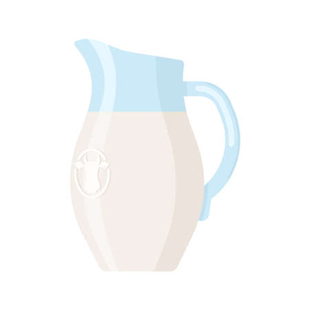 Colorful Vector milk glass jar icon. Flat style template of milk pitcher in white, blue and green colorsのイラスト素材