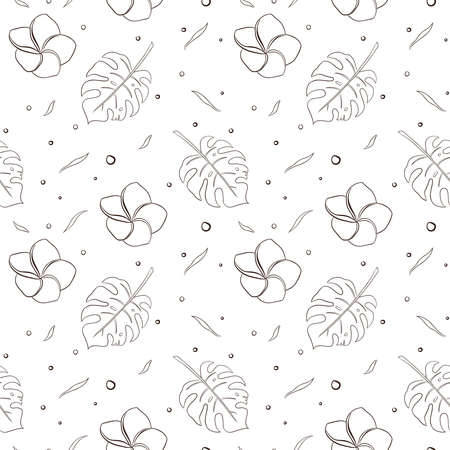 Hand drawn rainforest floral illustration for background, wrapping paper, package, web, wallpaper, spa and beauty care products, fabric, textileのイラスト素材