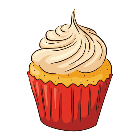 Pumpkin cupcake Illustration. Thanksgiving Food sketch. Autumn holiday pumpkin dish for stickers, invitation, harvest, recipe, menu and greeting cards decorationのイラスト素材