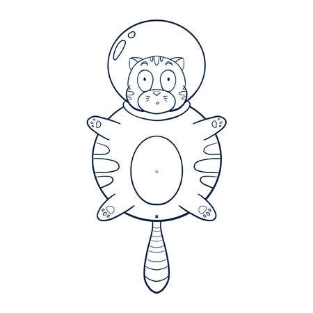Line Art Cosmic Cat Illustration.のイラスト素材