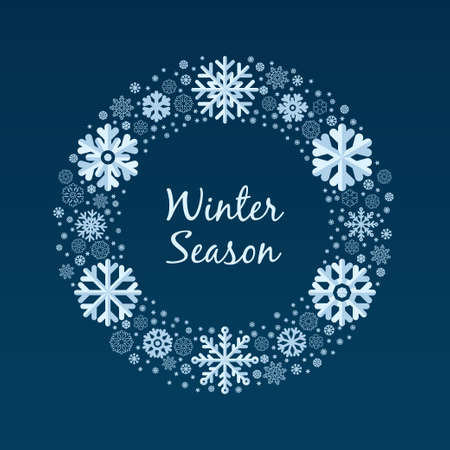 Snowflake Wreath. Merry Christmas greeting card. Winter theme template for greeting and invitation cards design and decorationのイラスト素材
