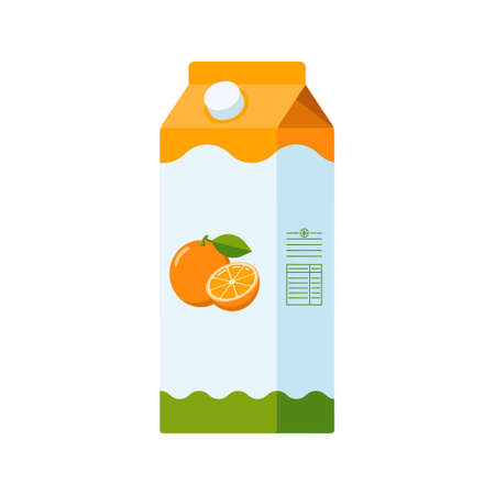 Carton Box with Orange Juice. Flat Style.のイラスト素材