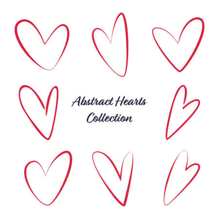 Set of Hand Drawn Hearts. Collection of marker or ink heart line sketches for postcards, stories, Wedding and Valentines day greeting and invitation cards decorationのイラスト素材