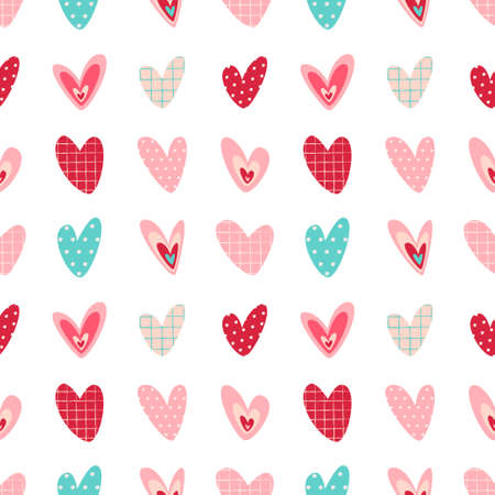 Doodle Hearts Seamless Pattern. Cute texture for baby textile and wallpaper design, sweets package, wrapping paper, background, Wedding and Valentines day greeting and invitation cards decorationのイラスト素材