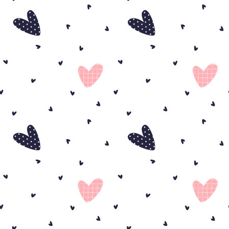Cute Doodle Hearts Seamless Pattern. Sweet Repeating texture for baby girl textile and wallpaper...