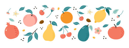 Hand Drawn Fruits. Collection of Doodle style fruits illustrations for poster, banner, background,...