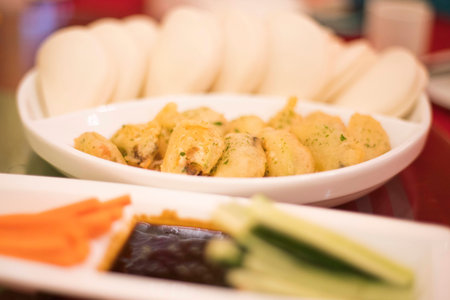 Chinese Vegetarian fried dishes with steamed bread