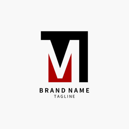 Simple Initial Letter M Logo Monogram , Black and Red Isolated on Grey Background, Minimalist Symbol,Emblem, Sign Vector Designのイラスト素材