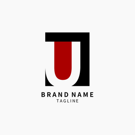 Letter U Logo Monogram Simple, Black and Red Isolated on Grey Background, Minimalist Symbol,Emblem, Sign Vector Designのイラスト素材