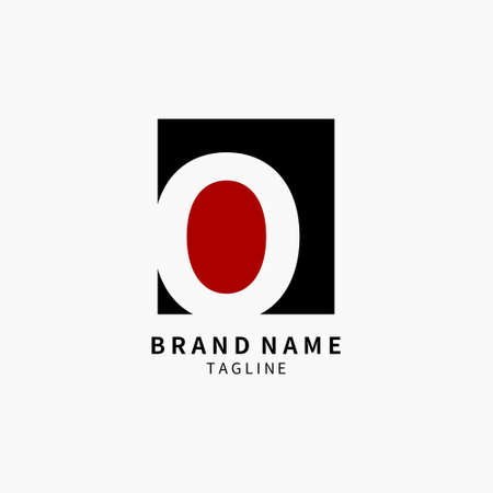 Initial Letter O Logo Monogram , Black and Red Isolated on Grey Background, Minimalist Symbol,Emblem, Sign Vector Designのイラスト素材