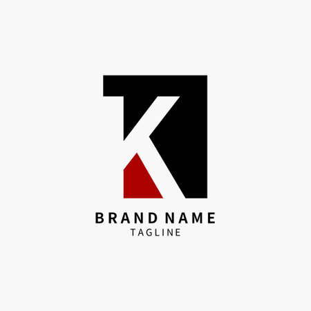 Simple Initial Letter K Logo Monogram , Black and Red Isolated on Grey Background, Minimalist Symbol,Emblem, Sign Vector Designのイラスト素材