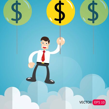 Illustration vector graphic of Happy young businessman throwing money up. Business concept cartoon のイラスト素材