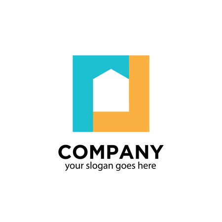 illustration vector graphic of square with a house negative space isolated in white background 
suitable for real estate or property companyのイラスト素材