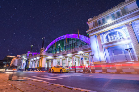 Dreamy night scene at Hua Lam Phong railway station, Bangkok Thaiand