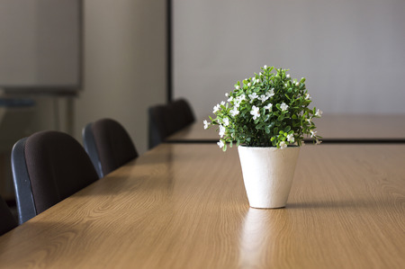 The meeting room with wood table and projector.の写真素材