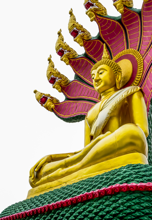 Sitting Buddha image under the Great Naga.の写真素材
