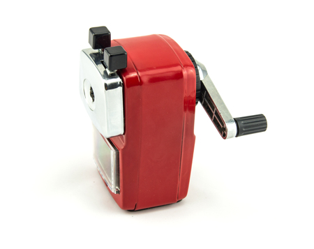 Red pencil sharpener on white background.の写真素材