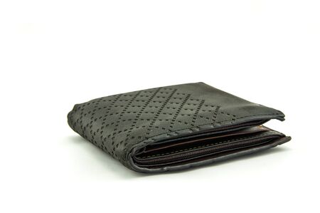 black leather wallet, isolated on white backgroundの写真素材