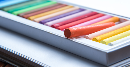 set of colorful oil pastels on white backgroundの写真素材