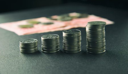 stack of Thailand one baht coins