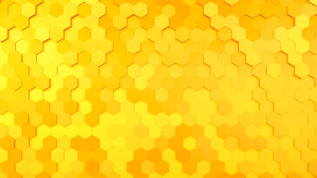 Golden Hexagon Abstract 3D render Backgroundの写真素材