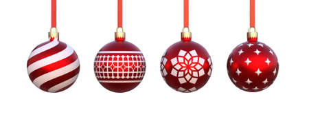 4 Red Christmas ball isolate on white background for Christmas and New Year Festival 3D Renderingの写真素材
