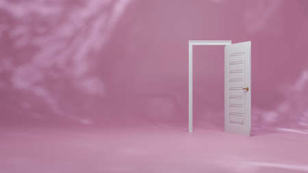 white door open on blur pink background minimal concept idea creative 3d renderingの写真素材