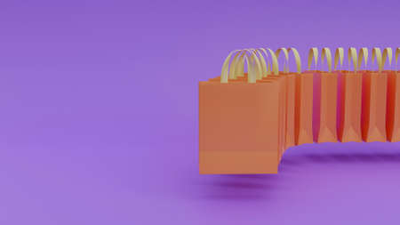 colorful paper shopping bag on purple background online shopping concept idea 3d renderingの写真素材