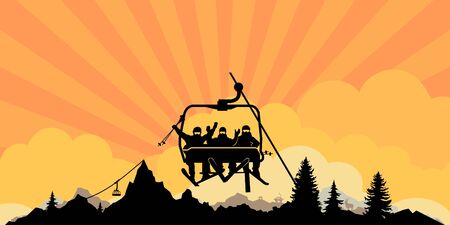 Winter sport ski silhouette illustrationのイラスト素材