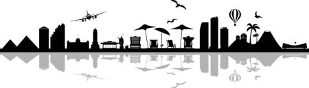 Skyline Honolulu Hawaii Silhouette Vector Outlineのイラスト素材