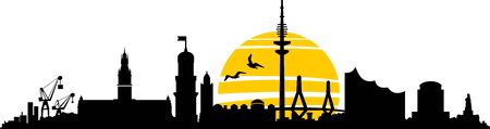 Hamburg City Skyline Vector Silhouette Outlineのイラスト素材