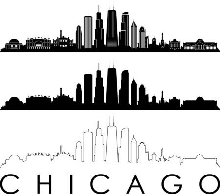 Chicago City Skyline Cityscape Outline Silhouette Vectorのイラスト素材