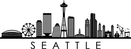 SEATTLE City Skyline Silhouette Cityscape Vectorのイラスト素材