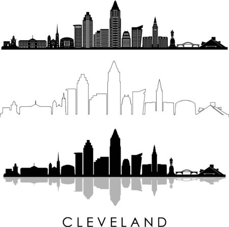 CLEVELAND OHIO City Skyline Silhouette Cityscape Vectorのイラスト素材