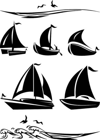 BOAT SHIP SAILING Wave Icon Vectorのイラスト素材