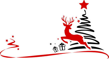 CHRISTMAS DEERS winter drawing silhouette vectorのイラスト素材