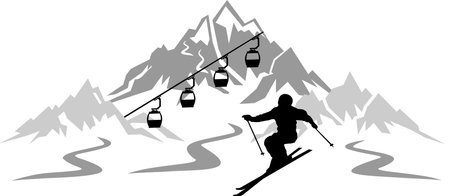 MOUNTAINS Cabin Lift Silhouette Vectorのイラスト素材