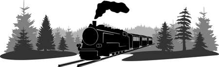 Railroad Steam Locomotive vector silhouetteのイラスト素材