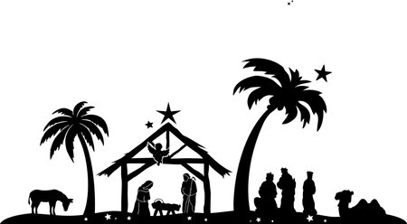 Christmas crib baby vector silhouetteのイラスト素材