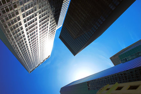 Modern office buildings in New York over blue sky
