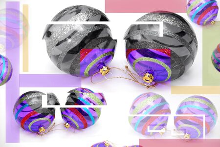 christmas collage with stripped balls over whiteの写真素材