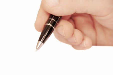 man hand writing nothing on white background